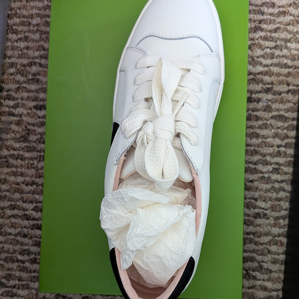 kate spade White Leather Sneakers with Black Spade Accent Fez Action Nappa Calf - Picture 3 of 5
